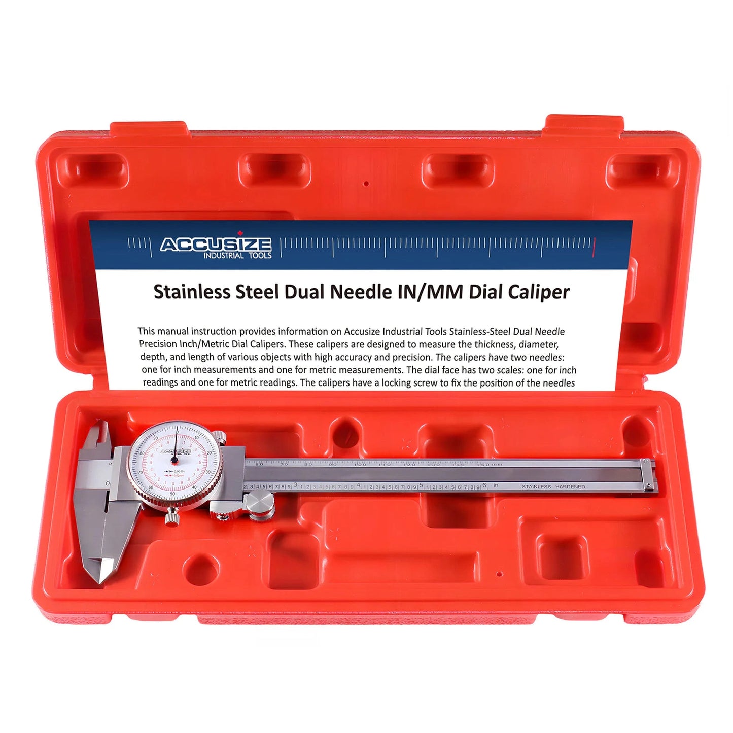 Dual Needle Precision Inch/Metric Dial Caliper, Stainless Steel 6"/150mm