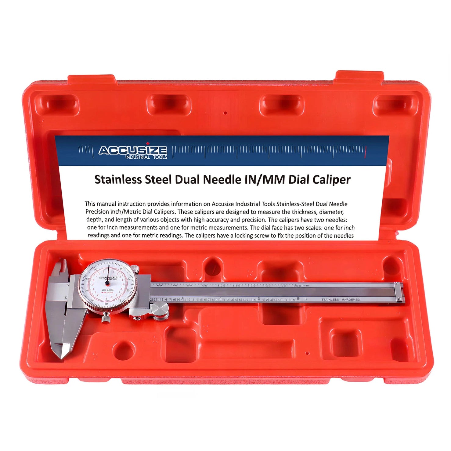 Dual Needle Precision Inch/Metric Dial Caliper, Stainless Steel 6"/150mm