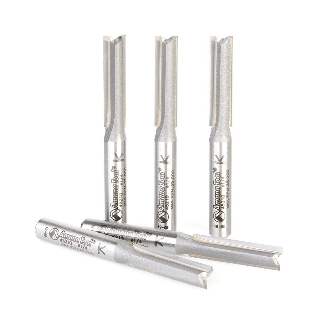 Amana 45210-55 Pack Carbide Tipped Straight Plunge High Production 1/4"Dia x 1" x 1/4" Shank