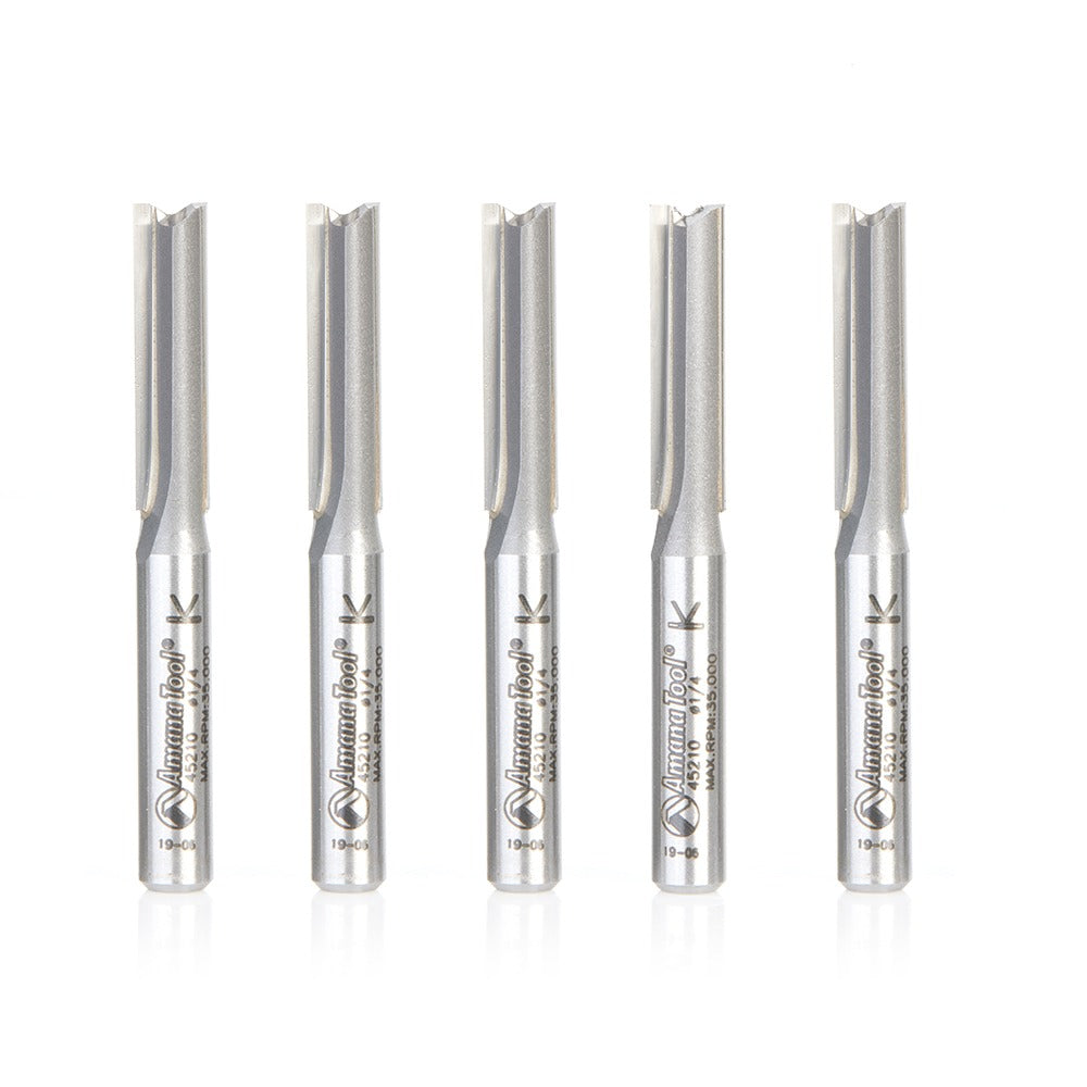 Amana 45210-55 Pack Carbide Tipped Straight Plunge High Production 1/4"Dia x 1" x 1/4" Shank