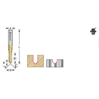 Amana 45612 "Zero-Point" 90 Degree V-Groove and Engraving 1/4" Dia x 1/8" x 1/4" Shank ZrN Coated Router Bit