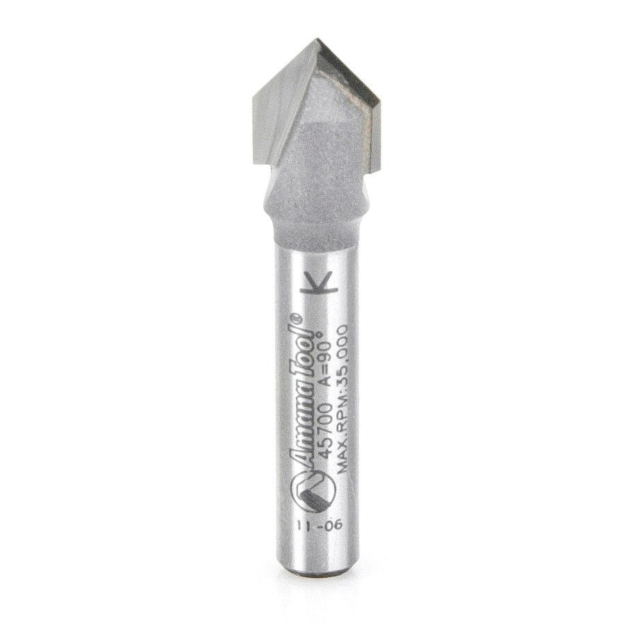 Amana 45700 Carbide Tipped V-Groove 90 Deg x 3/8" Dia x 3/16" x 1/4" Shank