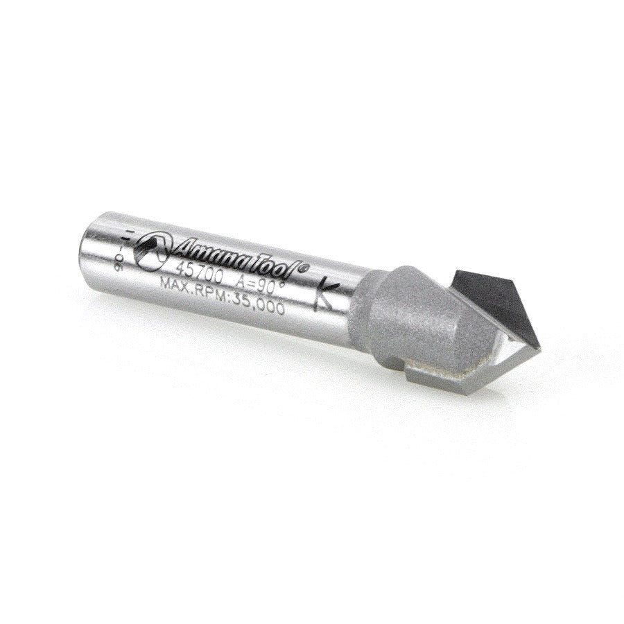 Amana 45700 Carbide Tipped V-Groove 90 Deg x 3/8" Dia x 3/16" x 1/4" Shank