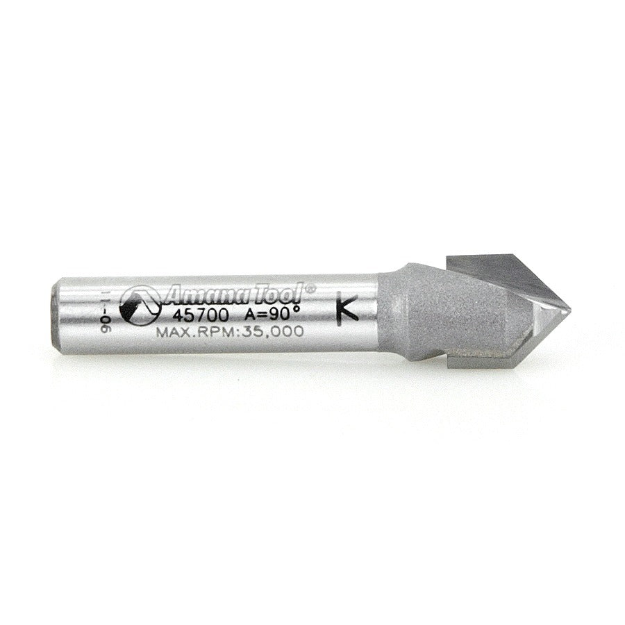 Amana 45700 Carbide Tipped V-Groove 90 Deg x 3/8" Dia x 3/16" x 1/4" Shank
