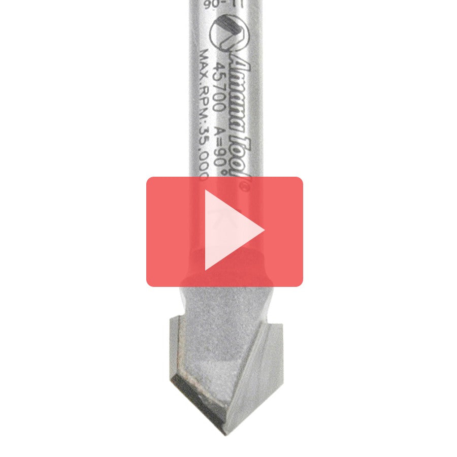 Amana 45700 Carbide Tipped V-Groove 90 Deg x 3/8" Dia x 3/16" x 1/4" Shank