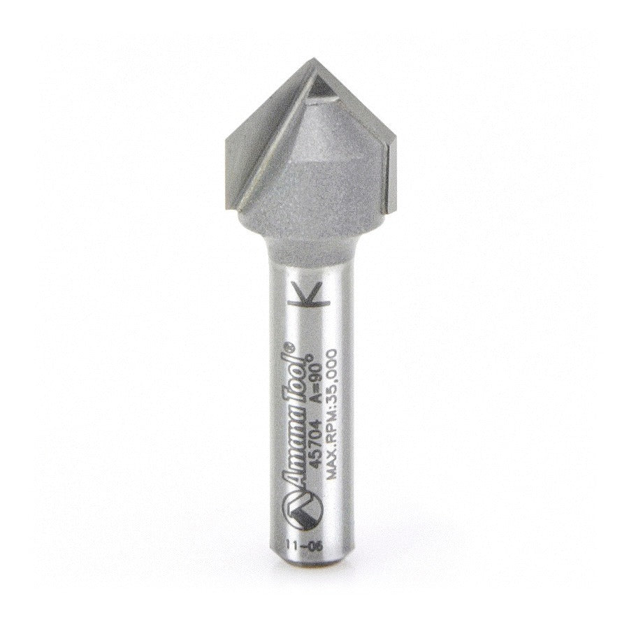 Amana 45704 Carbide Tipped V-Groove 90 Deg x 1/2" Dia x 1/4" x 1/4" Shank