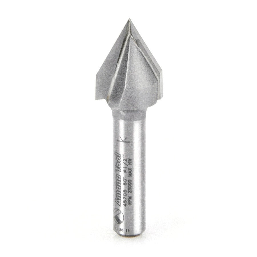 Amana 45705 Carbide Tipped V-Groove 60 Deg x 1/2" Dia x 7/16" x 1/4" Shank