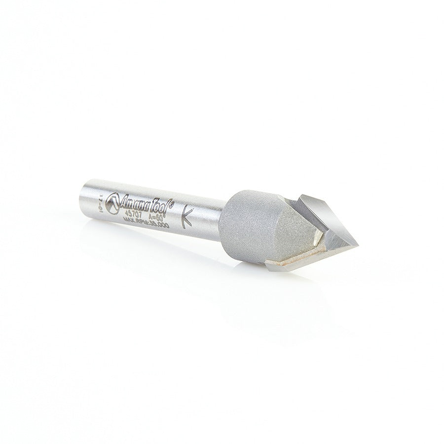 Amana 45707 Carbide Tipped "Zero Point" V-Groove 60 Deg x 1/2" Dia x 13/32" x 1/4" Shank