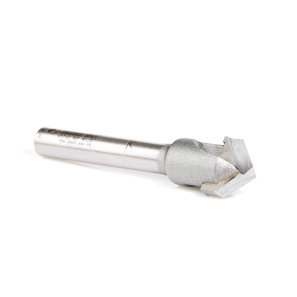 Amana 45792 Carbide Tipped Double Edge Folding V-Groove 90 Deg x 0.090 Inch Tip Width x 1/2" Dia x 13/64" x 1/4" Shank