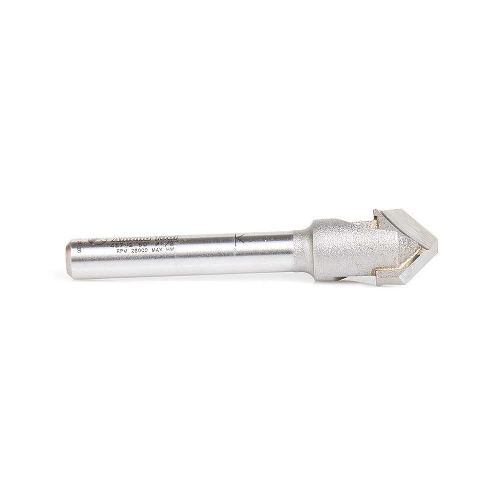 Amana 45792 Carbide Tipped Double Edge Folding V-Groove 90 Deg x 0.090 Inch Tip Width x 1/2" Dia x 13/64" x 1/4" Shank