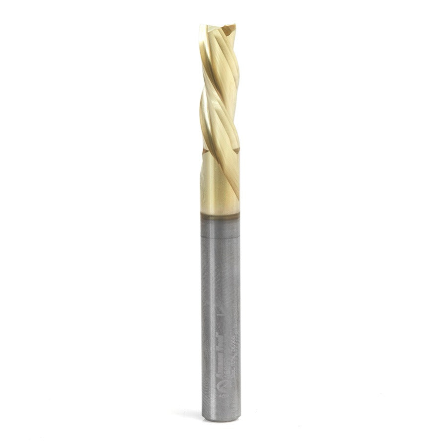 Amana 46097 Solid Carbide Spiral 1/4" Dia x 3/4" x 1/4" Shank x 2-1/2" Long Composite, Fiberglass & Phenolic Cutting ZrN Coated Down-Cut Router Bit