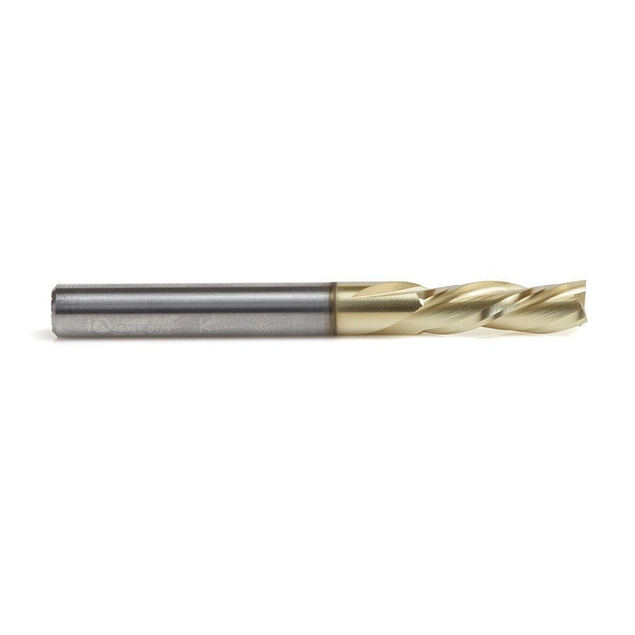 Amana 46097 Solid Carbide Spiral 1/4" Dia x 3/4" x 1/4" Shank x 2-1/2" Long Composite, Fiberglass & Phenolic Cutting ZrN Coated Down-Cut Router Bit