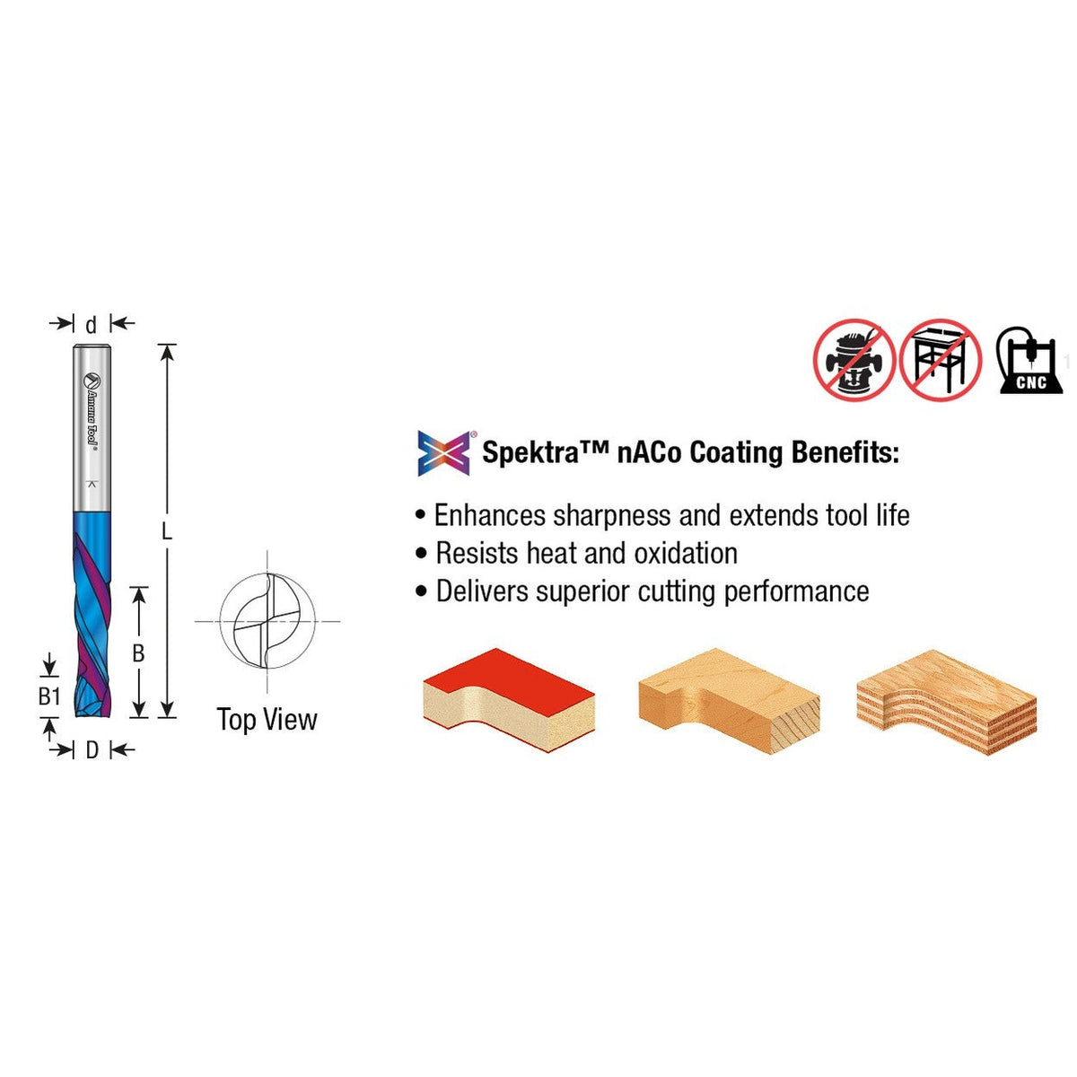 Amana 46199-K CNC Solid Carbide Spektra™ Extreme Tool Life Coated Compression Spiral 1/2" Dia x 2" x 1/2" Shank