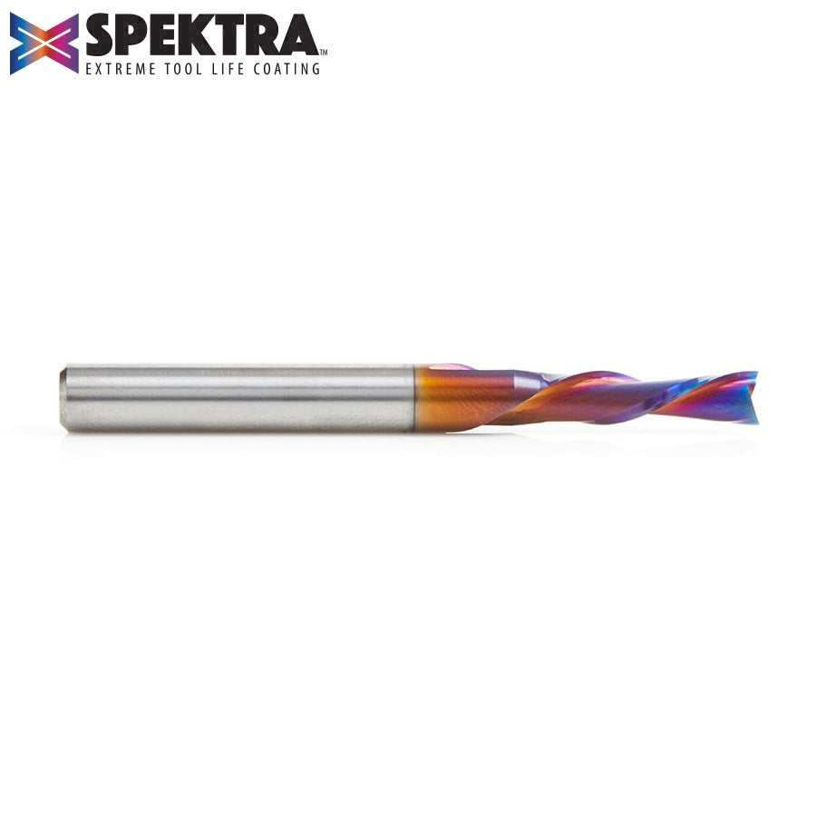 Amana 46211-K Solid Carbide Spektra™ Extreme Tool Life Coated Spiral Plunge 5mm Dia x 3/4" x 1/4" Shank Down-Cut Router Bit for Drilling Shelf Pin Holes