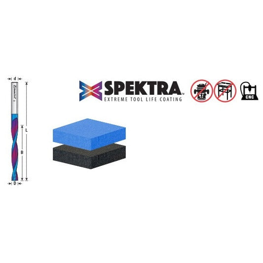 Amana 46272-K Solid Carbide CNC Spektra™ Extreme Tool Life Coated Foam Up-Cut Cutting Square End Spiral 1/4" Dia x 2-1/4" x 1/4" Shank x 4" Long Router Bit