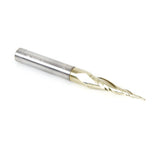 Amana 46280 CNC 2D and 3D Carving 6.2 Deg Tapered Angle Ball Tip x 1/32" Dia x 1/64" Radius x 1" x 1/4" Shank x 3" Long x 3 Flute Solid Carbide Up-Cut Spiral ZrN Coated Router Bit
