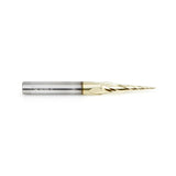 Amana 46280 CNC 2D and 3D Carving 6.2 Deg Tapered Angle Ball Tip x 1/32" Dia x 1/64" Radius x 1" x 1/4" Shank x 3" Long x 3 Flute Solid Carbide Up-Cut Spiral ZrN Coated Router Bit