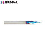 Amana 46280-K CNC 2D and 3D Carving 6.2 Deg Tapered Angle Ball Tip x 1/32" Dia x 1/64" Radius x 1" x 1/4" Shank x 3" Long x 3 Flute Solid Carbide Up-Cut Spiral Spektra™ Extreme Tool Life Coated Router Bit
