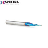 Amana 46280-K CNC 2D and 3D Carving 6.2 Deg Tapered Angle Ball Tip x 1/32" Dia x 1/64" Radius x 1" x 1/4" Shank x 3" Long x 3 Flute Solid Carbide Up-Cut Spiral Spektra™ Extreme Tool Life Coated Router Bit