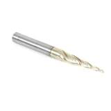 Amana 46282 CNC 2D and 3D Carving 5.4 Deg Tapered Angle Ball Tip 1/16" Dia x 1/32" Radius x 1" x 1/4" Shank x 3" Long x 4 Flute Solid Carbide Up-Cut Spiral ZrN Coated Router Bit