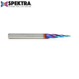 Amana 46282-K CNC 2D and 3D Carving 5.4 Deg Tapered Angle Ball Tip 1/16" Dia x 1/32" Radius x 1" x 1/4" Shank x 3" Long x 4 Flute Solid Carbide Up-Cut Spiral Spektra™ Extreme Tool Life Coated Router Bit