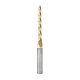 Amana 46284 CNC 2D and 3D Carving 1 Deg Tapered Angle Ball Tip 1/8" Dia x 1/16" Radius x 1-1/2" x 1/4" Shank x 3" Long x 3 Flute Solid Carbide Up-Cut Spiral ZrN Coated Router Bit