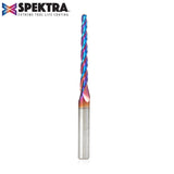 Amana 46284-K CNC 2D and 3D Carving 1 Deg Tapered Angle Ball Tip x 1/8" Dia x 1/16" Radius x 1-1/2" x 1/4" Shank x 3" Long x 3 Flute Solid Carbide Up-Cut Spiral Spektra™ Extreme Tool Life Coated Router Bit