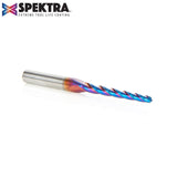 Amana 46284-K CNC 2D and 3D Carving 1 Deg Tapered Angle Ball Tip x 1/8" Dia x 1/16" Radius x 1-1/2" x 1/4" Shank x 3" Long x 3 Flute Solid Carbide Up-Cut Spiral Spektra™ Extreme Tool Life Coated Router Bit