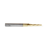 Amana 46286 CNC 2D and 3D Carving 3.6 Deg Tapered Angle Ball Tip 1/8" Dia x 1/16" Radius x 1" x 1/4" Shank x 3" Long x 3 Flute Solid Carbide Up-Cut Spiral ZrN Coated Router Bit