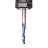 Amana 46286-K CNC 2D and 3D Carving 3.6 Deg Tapered Angle Ball Tip 1/8" Dia x 1/16" Radius x 1" x 1/4" Shank x 3" Long x 3 Flute Solid Carbide Up-Cut Spiral Spektra™ Extreme Tool Life Coated Router Bit