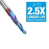 Amana 46286-K CNC 2D and 3D Carving 3.6 Deg Tapered Angle Ball Tip 1/8" Dia x 1/16" Radius x 1" x 1/4" Shank x 3" Long x 3 Flute Solid Carbide Up-Cut Spiral Spektra™ Extreme Tool Life Coated Router Bit