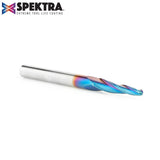 Amana 46286-K CNC 2D and 3D Carving 3.6 Deg Tapered Angle Ball Tip 1/8" Dia x 1/16" Radius x 1" x 1/4" Shank x 3" Long x 3 Flute Solid Carbide Up-Cut Spiral Spektra™ Extreme Tool Life Coated Router Bit