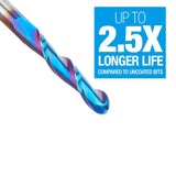 Amana 46294-K CNC 2D and 3D Carving 0.10 Deg Straight Angle Ball Tip 1/4" Dia x 1/8" Radius x 1-1/2" x 1/4" Shank x 3" Long x 2 Flute Solid Carbide Spektra™ Extreme Tool Life Coated Router Bit