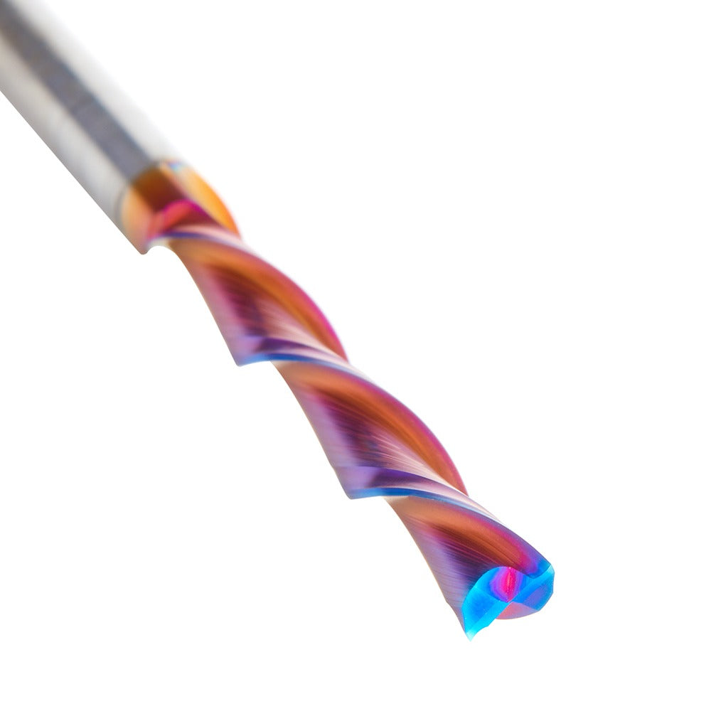 Amana 46566-K Solid Carbide CNC Spektra™ Extreme Tool Life Coated Foam Down-Cut Cutting Square End Spiral 1/4" Dia x 2-1/4" x 1/4" Shank x 4" Long Router Bit