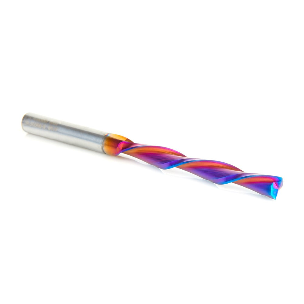 Amana 46566-K Solid Carbide CNC Spektra™ Extreme Tool Life Coated Foam Down-Cut Cutting Square End Spiral 1/4" Dia x 2-1/4" x 1/4" Shank x 4" Long Router Bit
