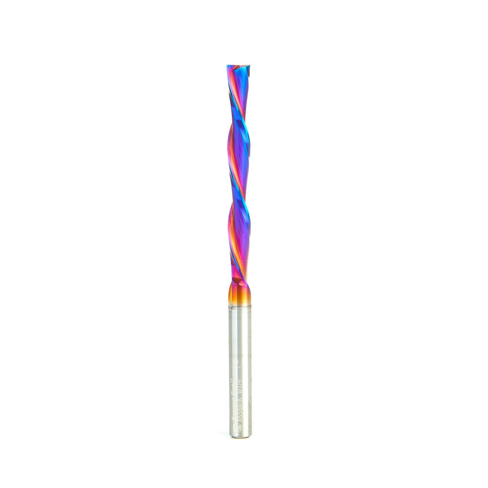 Amana 46566-K Solid Carbide CNC Spektra™ Extreme Tool Life Coated Foam Down-Cut Cutting Square End Spiral 1/4" Dia x 2-1/4" x 1/4" Shank x 4" Long Router Bit