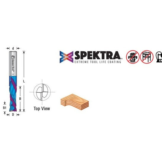 Amana 46700-K CNC Solid Carbide Spektra™ Extreme Tool Life Coated Compression Spiral 1/4" Dia x 7/8" x 1/4" Shank for Baltic Birch Plywood