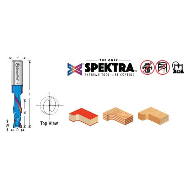 Amana 48351-K CNC Solid Carbide Spektra™ Extreme Tool Life Coated Mortise Compression Spiral 5mm Dia x 25mm x 5mm Shank