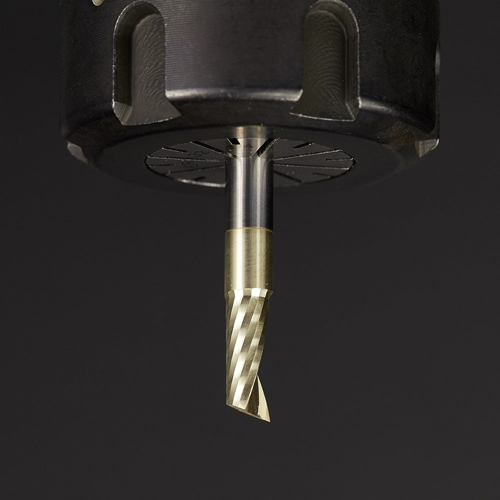 Amana 51402-Z Solid Carbide CNC Spiral 'O' Flute, Aluminum Cutting 1/4" Dia x 5/8" x 1/4" Shank Up-Cut ZrN Coated Router Bit