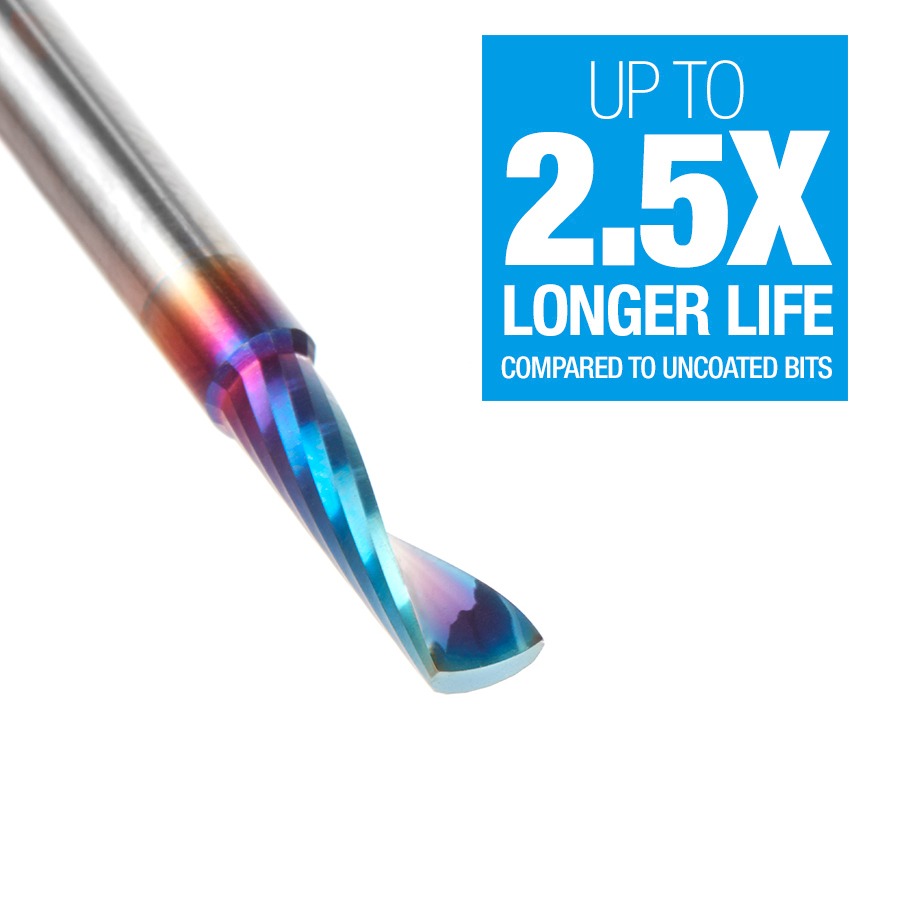 Amana 51412-K Solid Carbide CNC Spektra™ Extreme Tool Life Coated Spiral 'O' Single Flute, Plastic Cutting 3/16" Dia x 5/8" x 3/16" Shank x 2" Long Up-Cut Router Bit