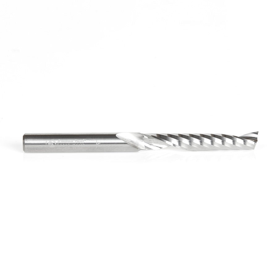 Amana 51413 Solid Carbide CNC Spiral 'O' Single Flute, Plastic Cutting 1/4" Dia x 1-1/2" x 1/4" Shank x 3" Long Up-Cut Router Bit
