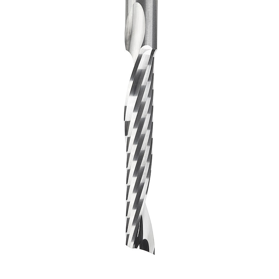 Amana 51413 Solid Carbide CNC Spiral 'O' Single Flute, Plastic Cutting 1/4" Dia x 1-1/2" x 1/4" Shank x 3" Long Up-Cut Router Bit