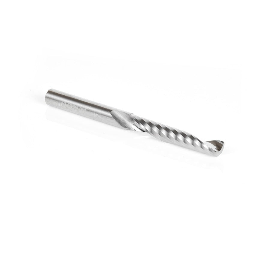 Amana 51413 Solid Carbide CNC Spiral 'O' Single Flute, Plastic Cutting 1/4" Dia x 1-1/2" x 1/4" Shank x 3" Long Up-Cut Router Bit