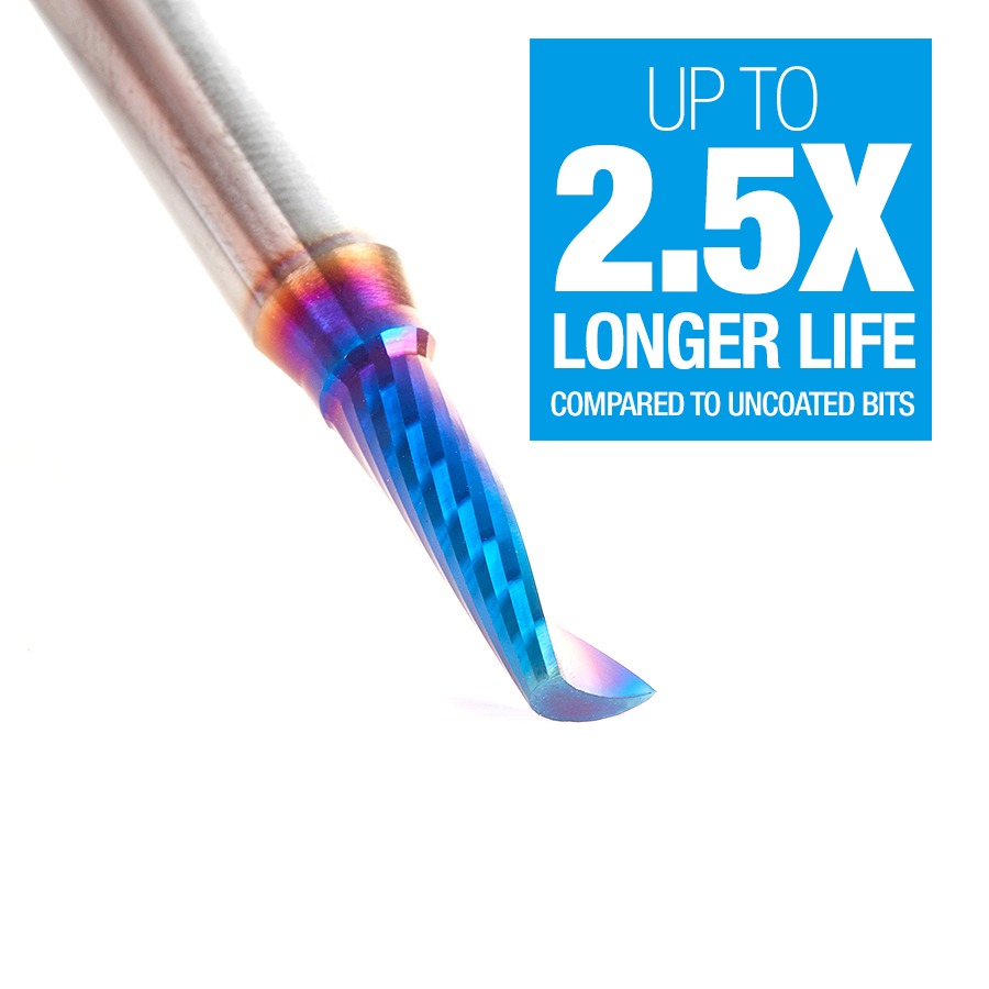 Amana 51417-K Solid Carbide CNC Spektra™ Extreme Tool Life Coated Spiral 'O' Single Flute, Plastic Cutting 3/16" Dia x 5/8" x 1/4" Shank x 2" Long Up-Cut Router Bit