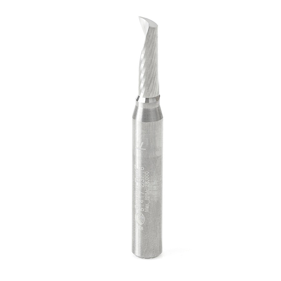 Amana 51417 Solid Carbide CNC Spiral 'O' Single Flute, Plastic Cutting 3/16" Dia x 5/8" x 1/4" Shank x 2" Long Up-Cut Router Bit