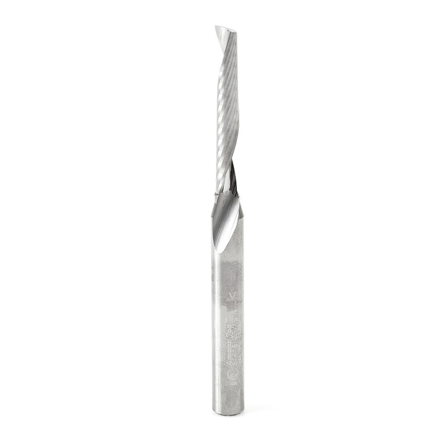 Amana 51418 Solid Carbide CNC Spiral 'O' Single Flute, Plastic Cutting 3/16" Dia x 1-1/4" x 1/4" Shank x 3" Long Up-Cut Router Bit