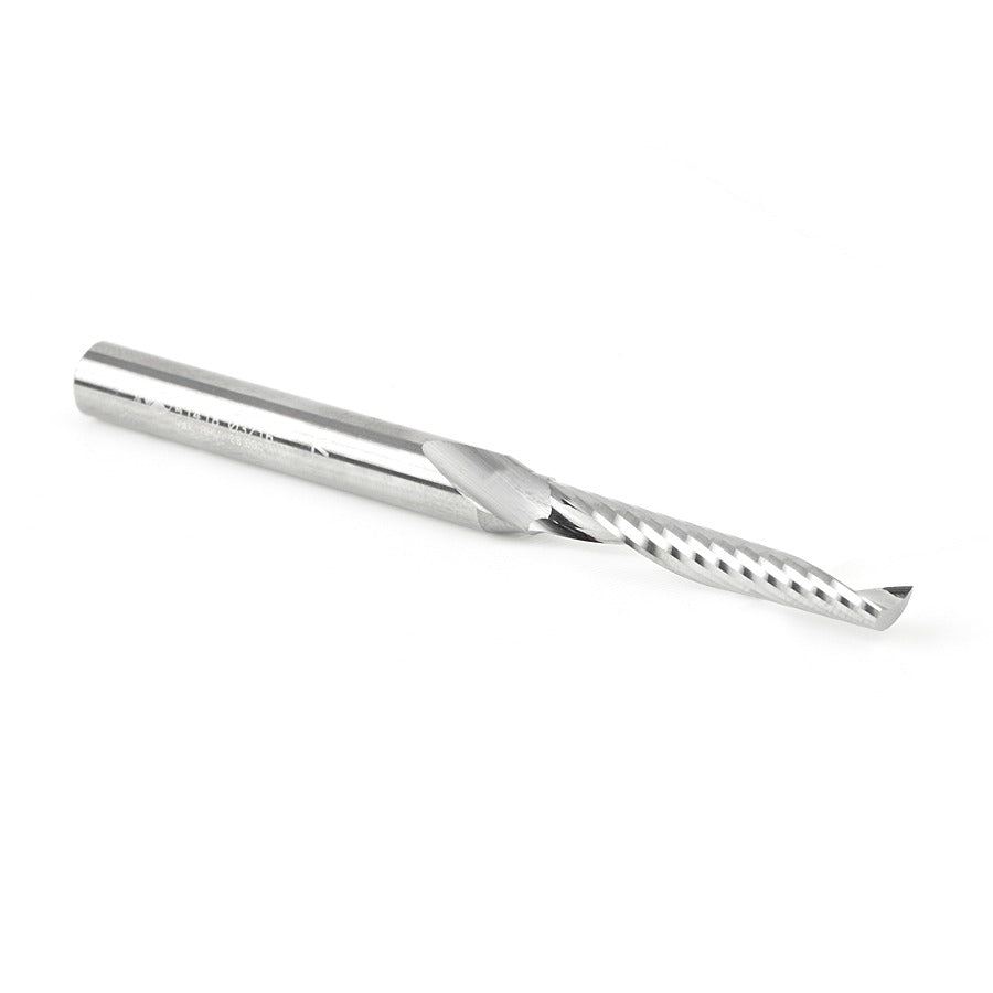 Amana 51418 Solid Carbide CNC Spiral 'O' Single Flute, Plastic Cutting 3/16" Dia x 1-1/4" x 1/4" Shank x 3" Long Up-Cut Router Bit