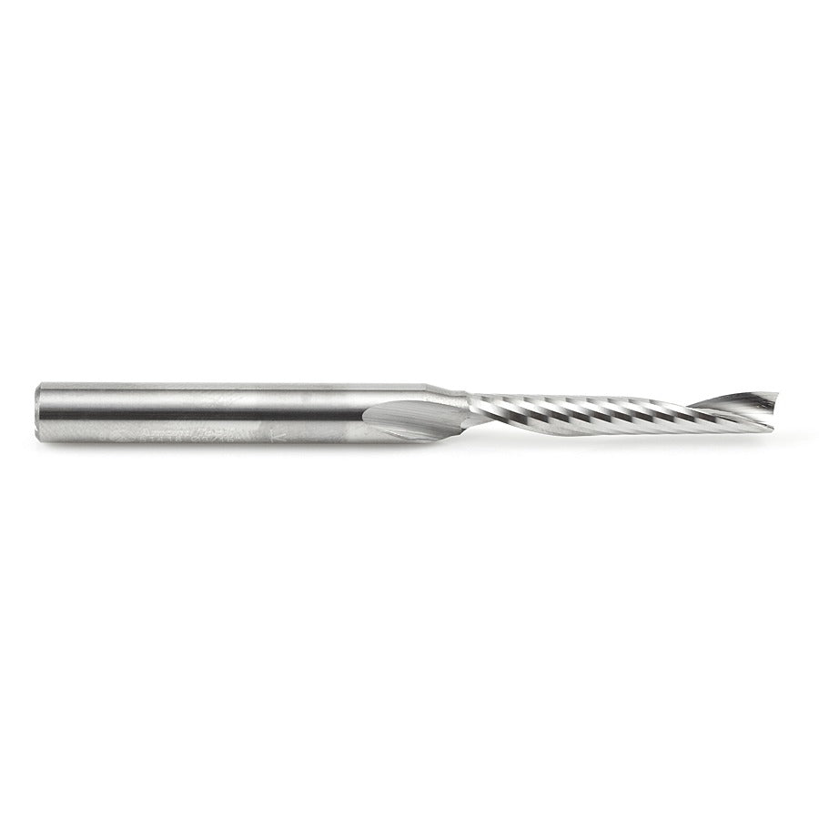 Amana 51418 Solid Carbide CNC Spiral 'O' Single Flute, Plastic Cutting 3/16" Dia x 1-1/4" x 1/4" Shank x 3" Long Up-Cut Router Bit