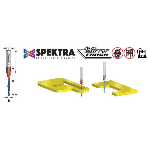 Amana 51435-K Solid Carbide CNC Spektra™ Extreme Tool Life Coated Spiral 'O' Flute, Plastic Cutting 1/8" Dia x 7/8" x 1/4" Shank Up-Cut Design Router Bit