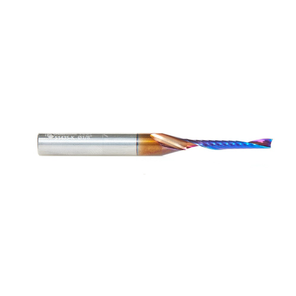 Amana 51435-K Solid Carbide CNC Spektra™ Extreme Tool Life Coated Spiral 'O' Flute, Plastic Cutting 1/8" Dia x 7/8" x 1/4" Shank Up-Cut Design Router Bit